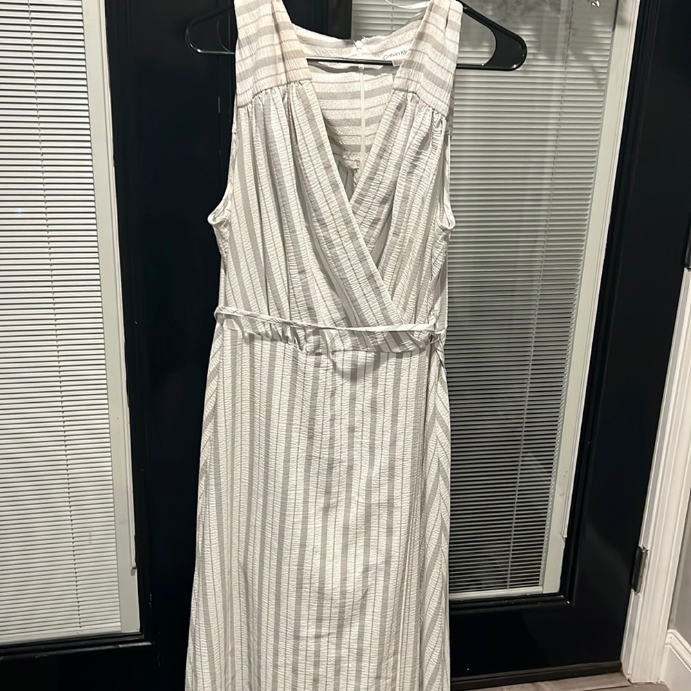 Beautiful, gray and white striped Calvin Klein dress